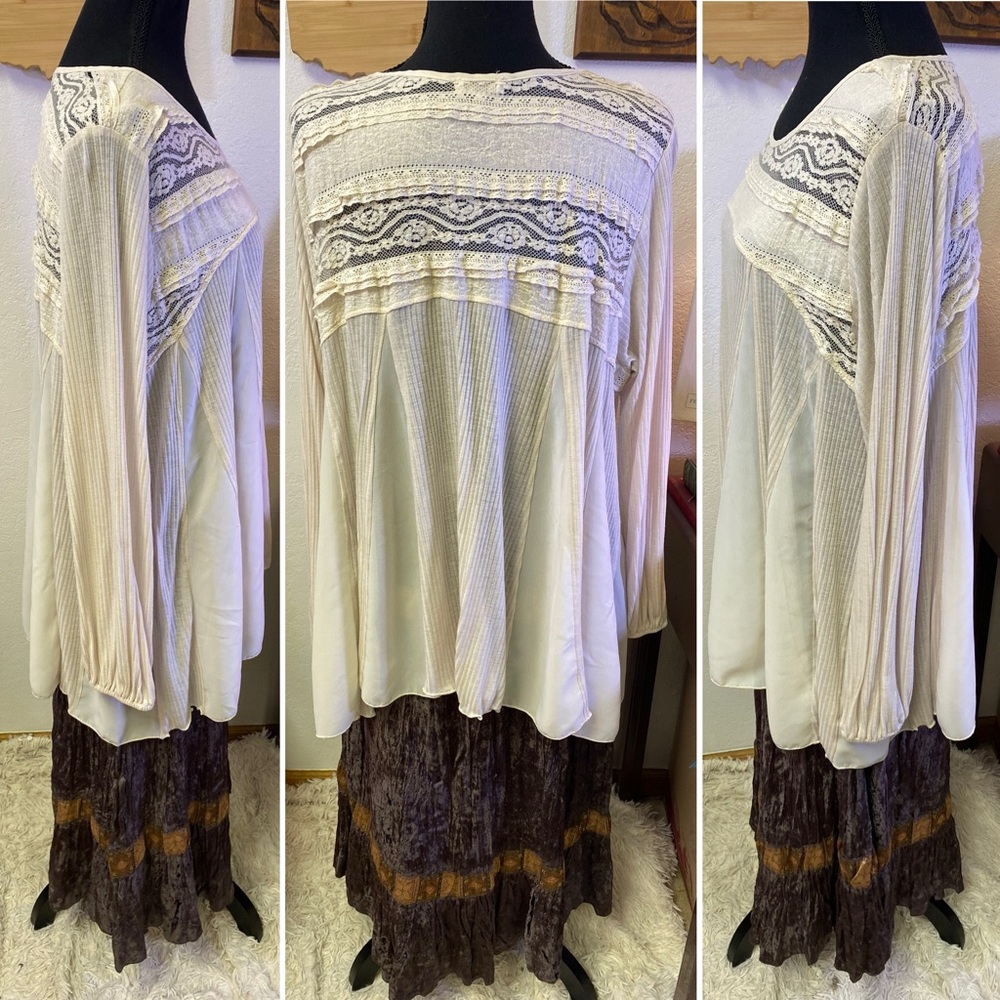 Curated Outfit Brown Boho Chic Western Midi Crinkle Velour Skirt 10P Vest + Top - Picture 6 of 16